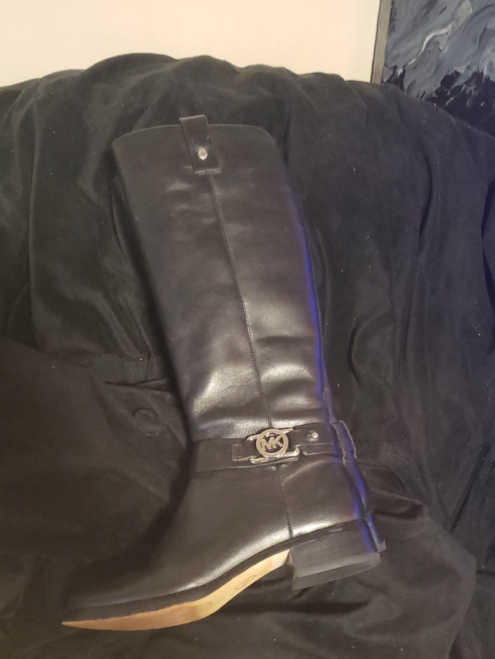 Michael Kors Black Leather Tall Riding Boots Size 5 Loke New New